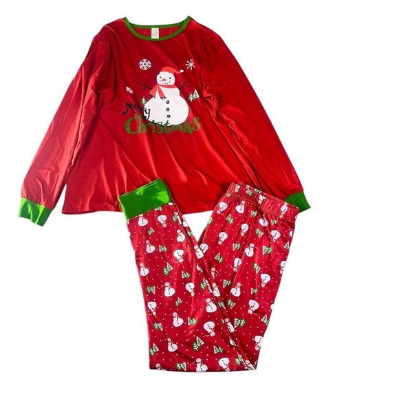 Christmas Snowman Pajama Set Red Green Long Sleeve Top & Pants – XL NWOT - Picture 9 of 12
